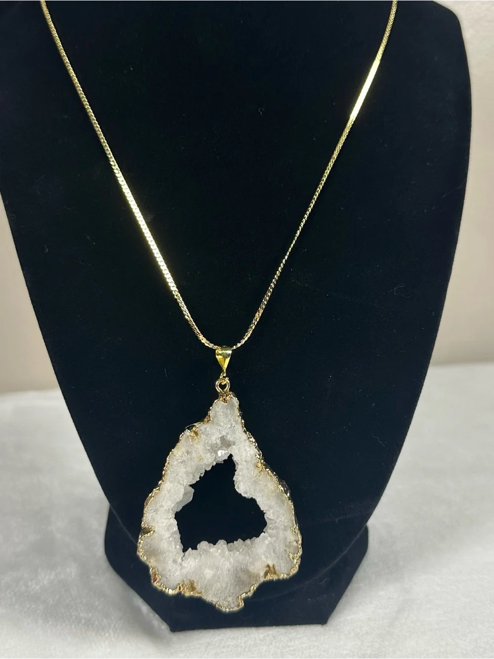 Gold Chain with White Druzy Geode Pendant